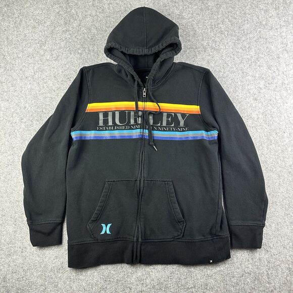 Hurley Other - Hurley Hoodie Mens Large Black Rainbow Full Zip Hooded Skate Surf Logo Pockets